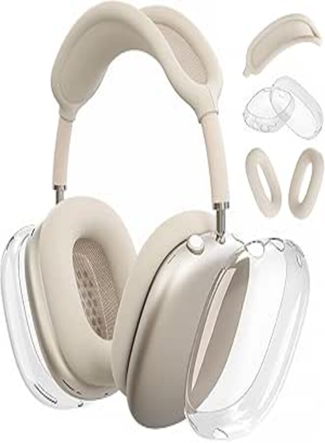 AirPods Max Silicone Case (2024/2020), Clear Soft TPU Cover, Earmuffs, Headband Cover for AirPods Max(USB-C/Lightning), Transparent Accessories for Apple
